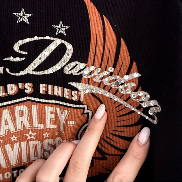 HARLEY DAVIDSON Rhinestone Classic Black Ribbed Tank L - Picture 2 of 8